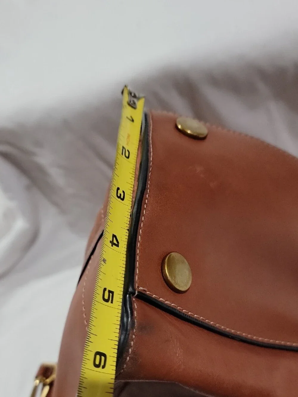 Fossil Carmen Shopper Tote Cognac Leather Tote with Striped Removable Strap